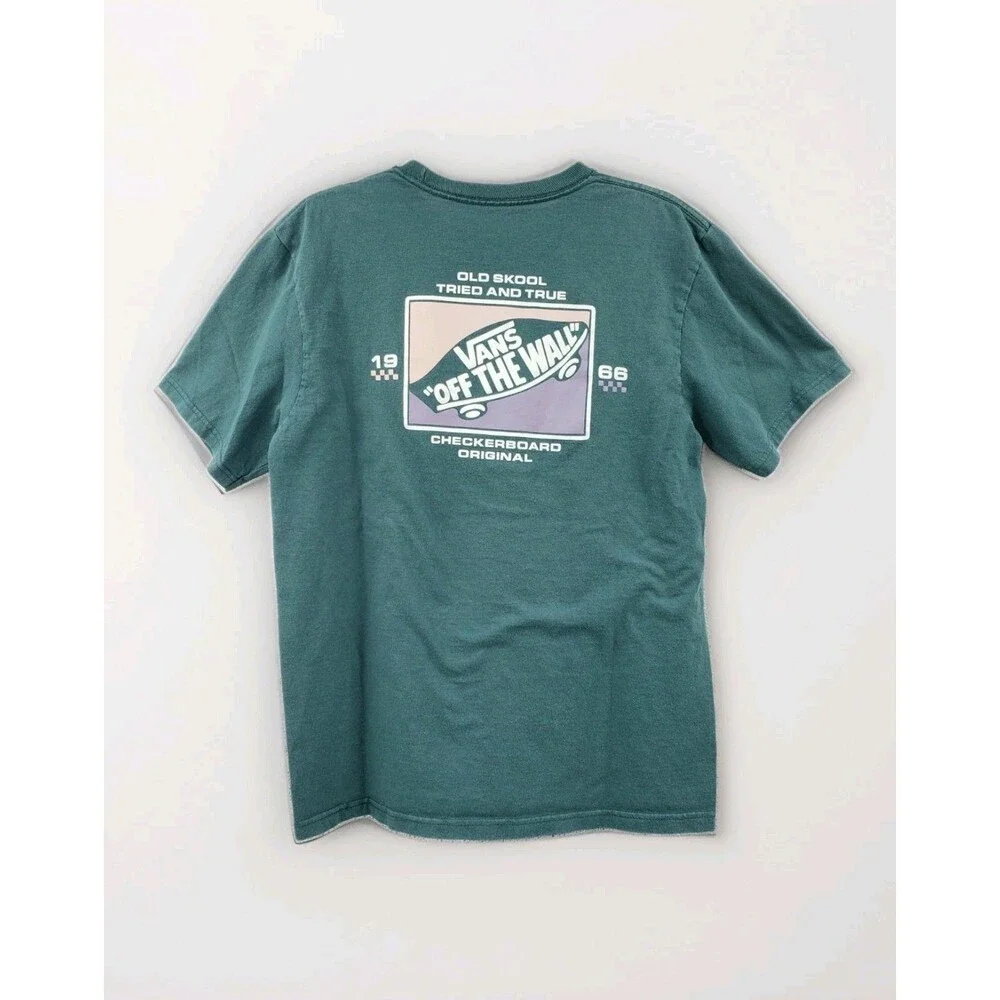 Vans Kids T-Shirt XL Sea Gray Blue Off The Wall Skateboard Double Sided Graphic